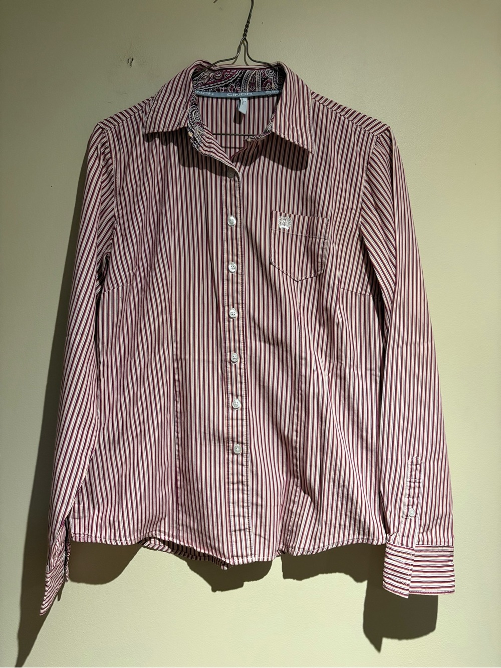 Cinch 100% Cotton Western Long Sleeve Button Down Shirt Rodeo Size Medium FLAWED